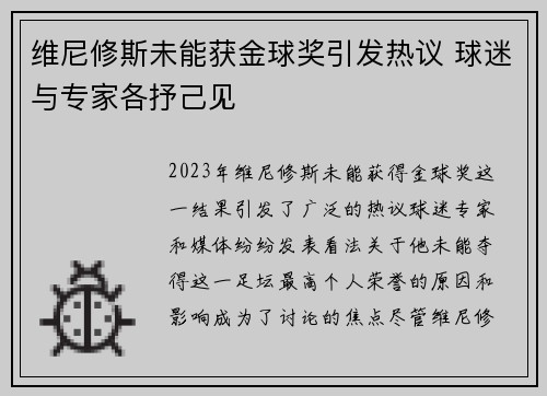 维尼修斯未能获金球奖引发热议 球迷与专家各抒己见